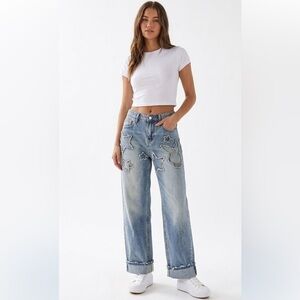 Playboy x PacSun Light Wash High Rise Wide Leg Jeans Size 1 (24" Waist)
